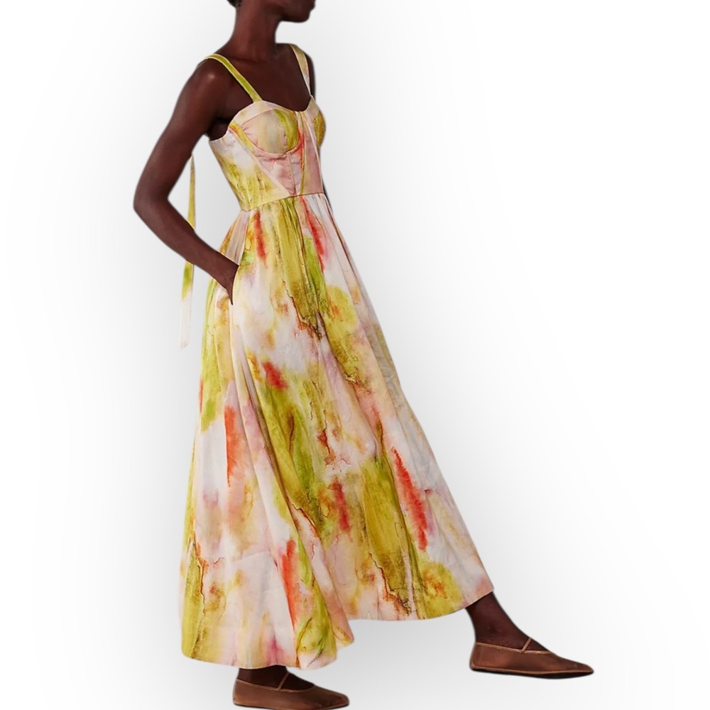 Aureta Showstopper Maxi Dress in Sunrise Dreamer Print size XL Tie Strap NWT